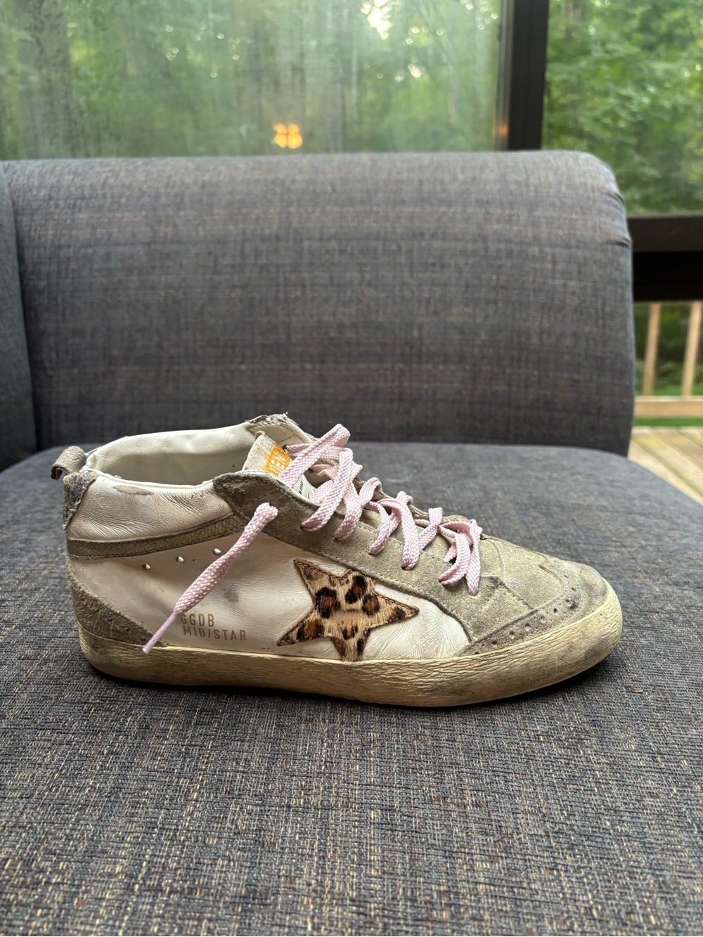 Golden Goose Mid Star Sneakers - White, Beige, Brown Leopard & Pink Laces - Picture 3 of 10